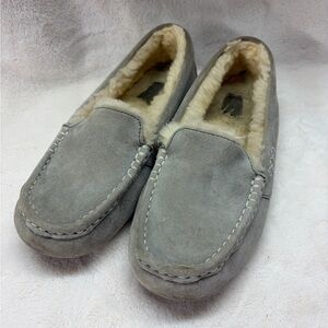 UGG Women's Gray Suede Shearling-Lined Moccasin Slippers